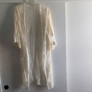 Floral Crochet Open Front Ivroy Kimono Knee Length M/L Bohemian Festival Indie